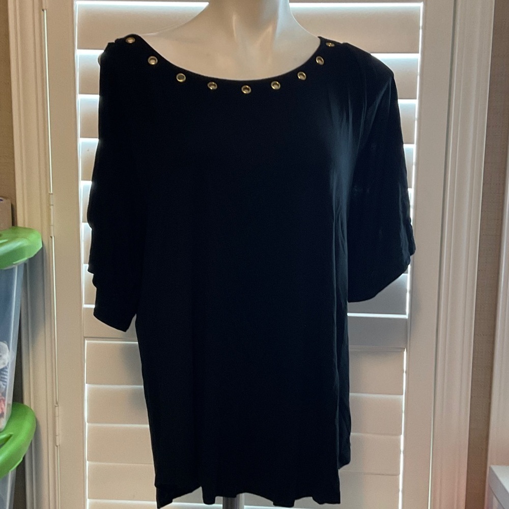 Chic Black Blouse with Gold Detailing